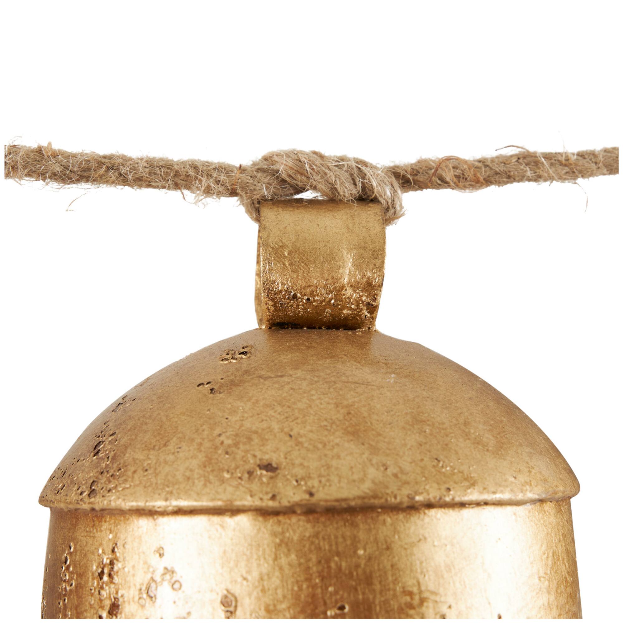 Gold Metal Tibetan Inspired String Hanging Decorative Cow Bells with Jute Hanging Rope